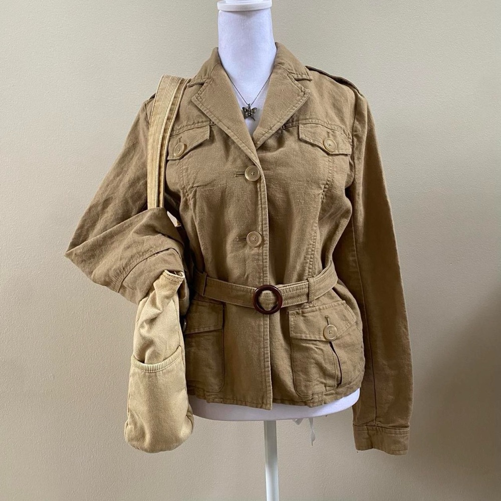 Vintage Y2k Banana Republic Boho Earthy Khaki Linen Cotton Blend Safari Jacket